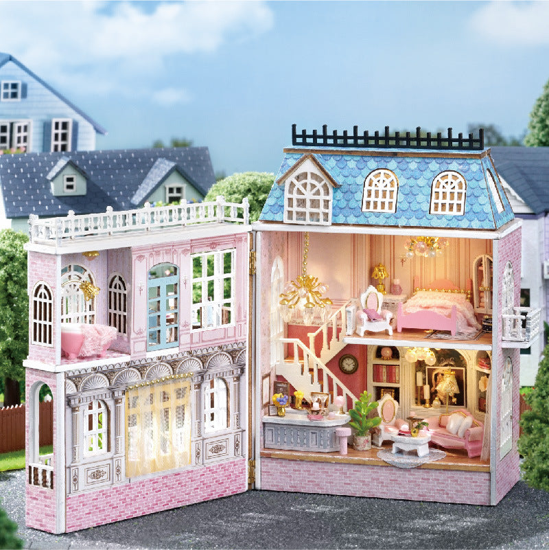 Wisdom House DIY Cottage Mini Home Series Wooden Handmade Can Be Opened and Closed Homemade Multi-level Gift Girls
