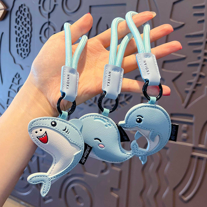 Creative PU leather marine life keychain doll pendant cute dolphin school bag keychain pendant small gift
