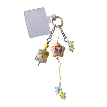 Creative DIY Hello Kitty Beaded Mobile Phone Chain Keychain Pendant Car Key Chain MIU Series Bag Charm Accessories