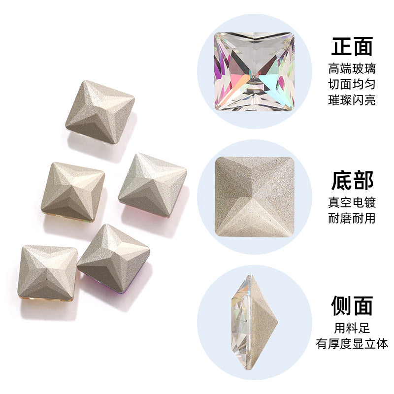 Cross-border hot-selling square right-angle high-top glass drill, special-shaped water rhinestone, DIY square pointed base diamond inlaid with diamond attachment materials