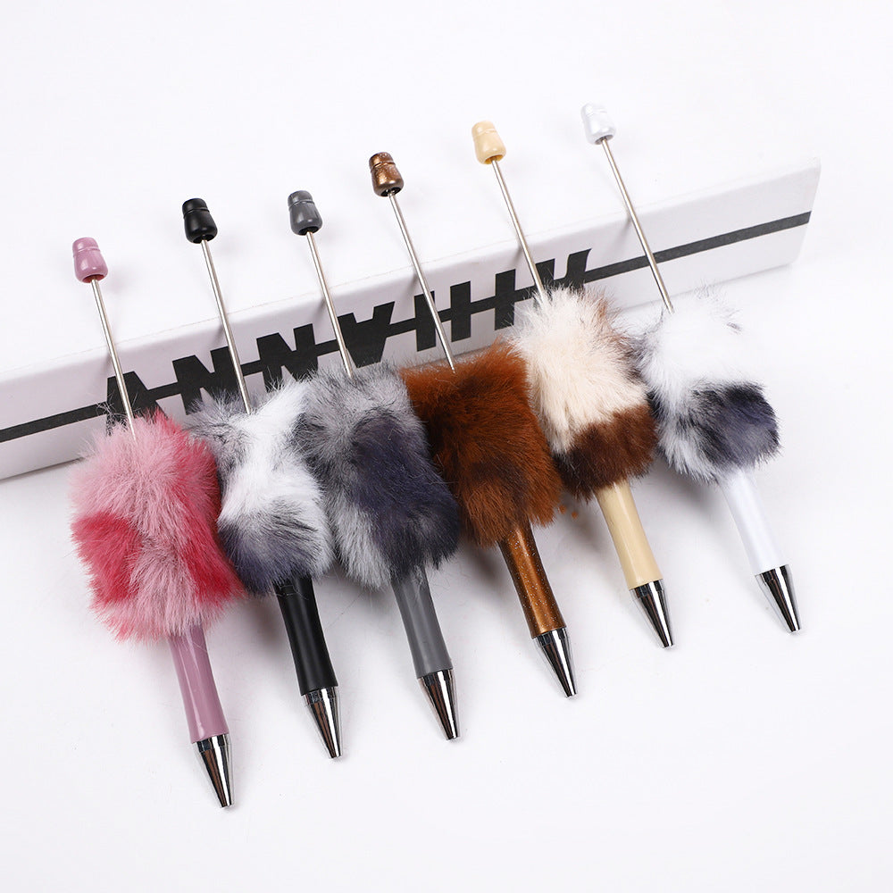 Leopard print plush ballpoint pen creative DIY beading, cute fluffy ballpoint pen, handmade hairball, high-value student