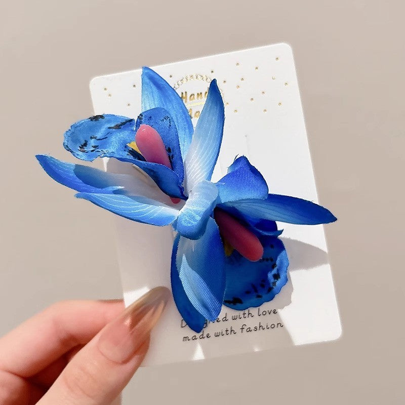 Flower hairpin female hottie photo headgear retro super fairy atmosphere blue beautiful new Chinese side clip hair accessories