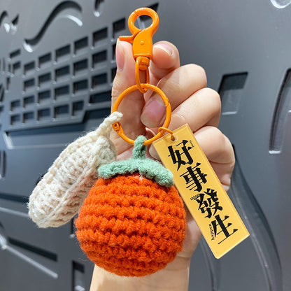 Creative plush weaving good things happen keychain small pendant cartoon crochet persimmon bag bag keychain small gifts