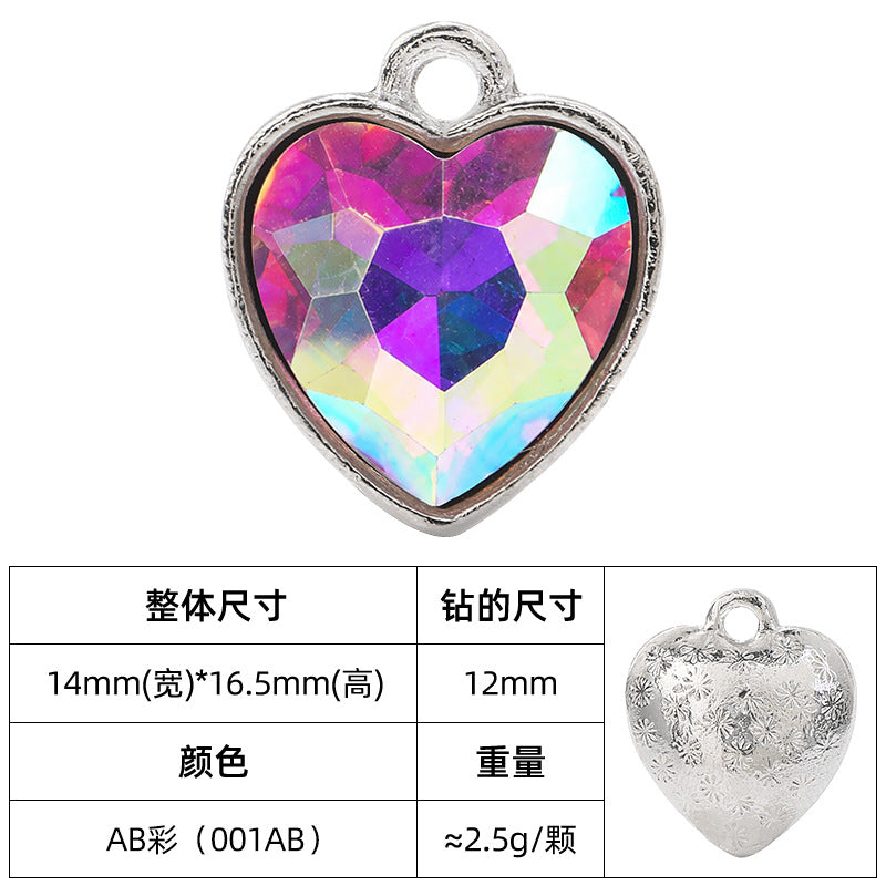 Heart-inlaid 12MM peach heart single crystal pendant bracelet, headpiece, flower tray material, DIY accessory pendant