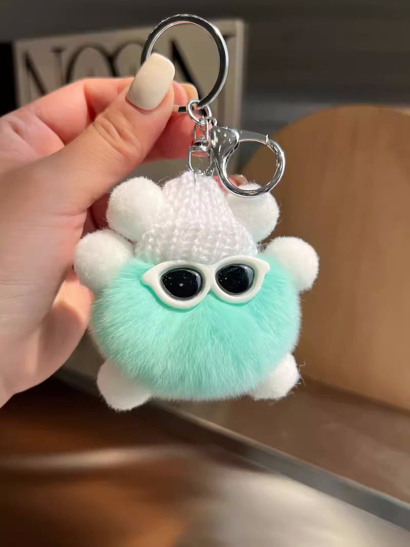Cute otter rabbit fur small briquette bag pendant ornament school bag eye doll pendant cartoon doll keychain