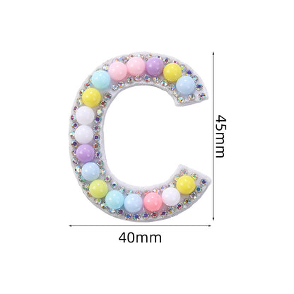 Macaron letter stickers, 26-letter English DIY accessories, clothing accessories, faux pearl and rhinestone appliqué set