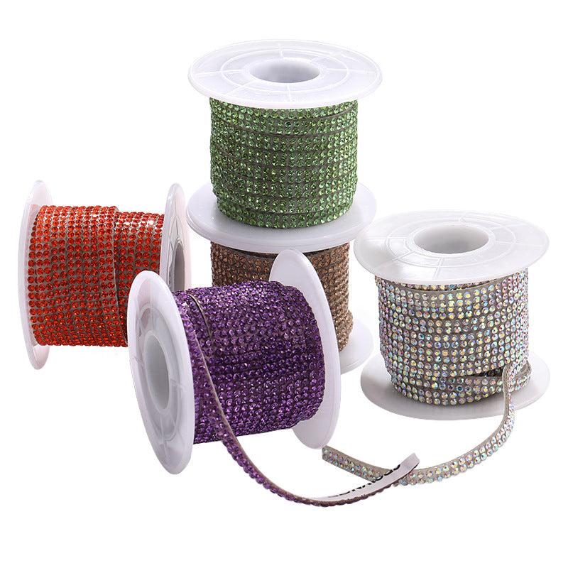 Double-row diamond with adhesive backing, 4mm chain, 5-meter roll of glass diamond chains, sparkling crystal water rhinestone jewelry, self-adhesive