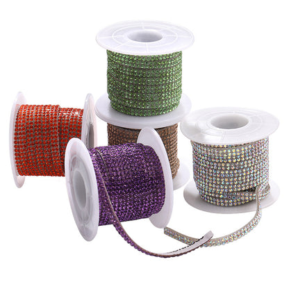 Double-row diamond with adhesive backing, 4mm chain, 5-meter roll of glass diamond chains, sparkling crystal water rhinestone jewelry, self-adhesive