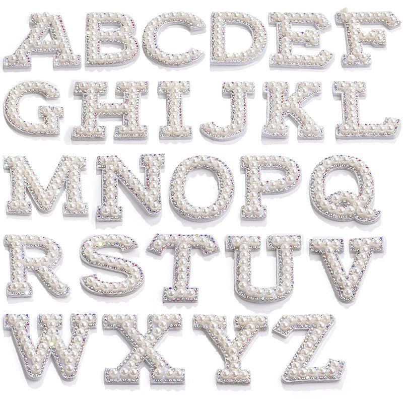 English Letter Hot Patch Stickers - 26 Letters White Imitation Pearl DIY Clothing Accessories