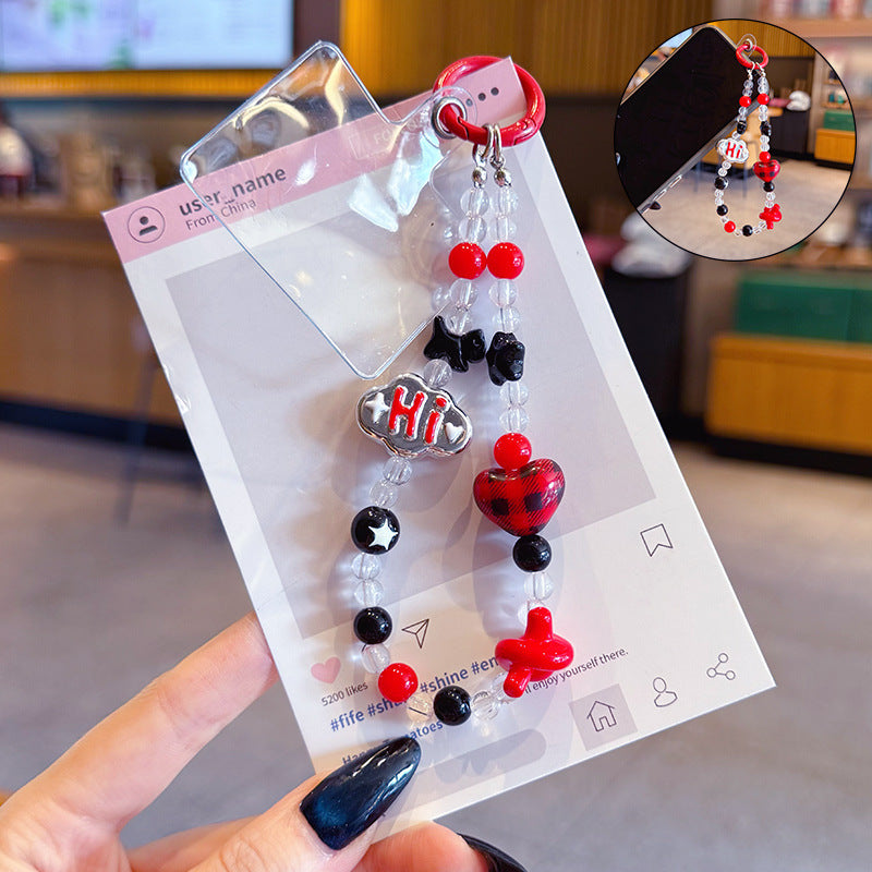 creative dopamine beading mobile phone chain keychain pendant cute car keychain bag pendant wholesale