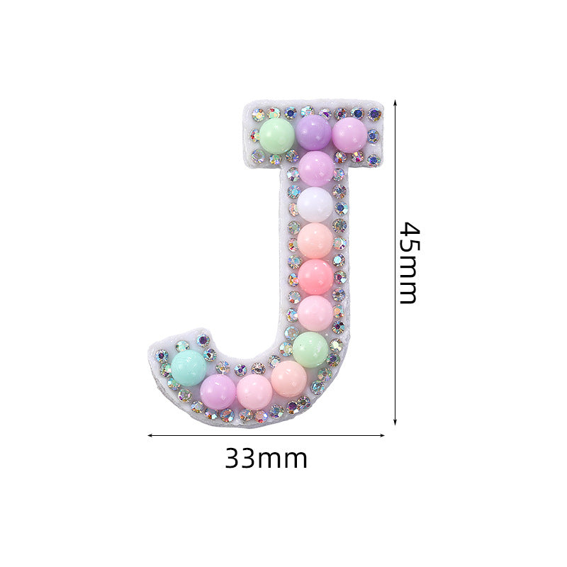 Macaron letter stickers, 26-letter English DIY accessories, clothing accessories, faux pearl and rhinestone appliqué set