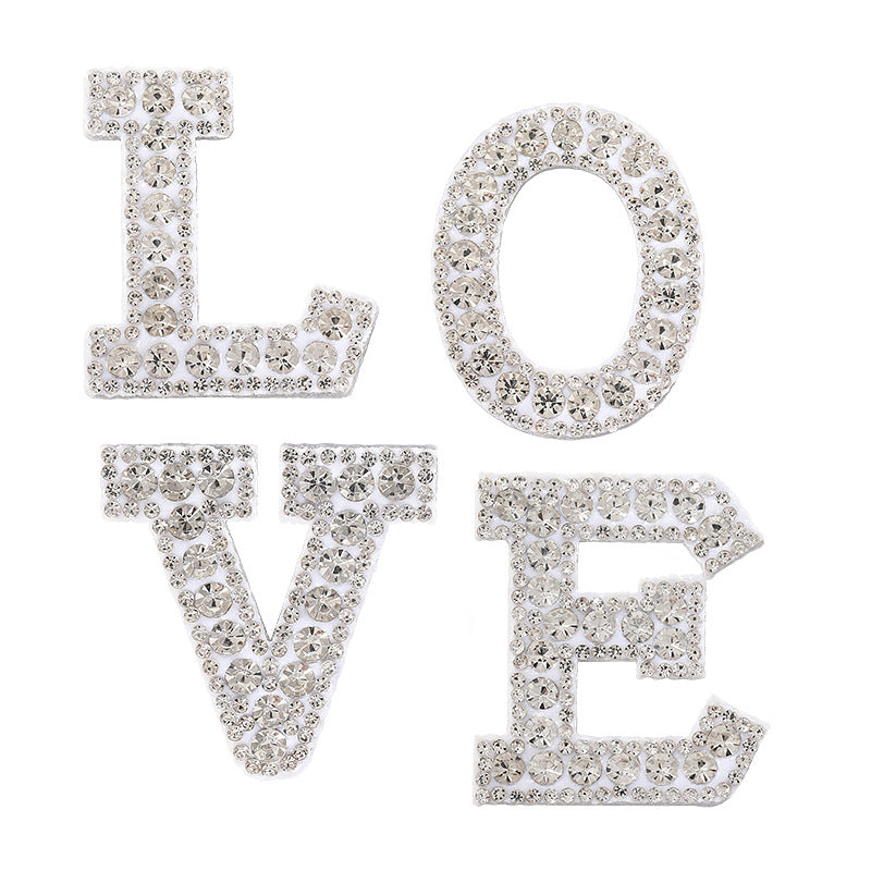 Full diamond letters DIY clothing accessories, white rhinestone hot simmer patches, hot patch English 26 letters