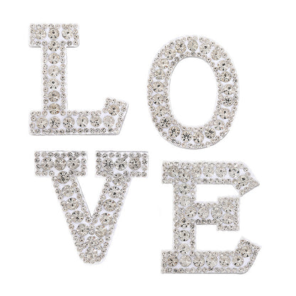 Full diamond letters DIY clothing accessories, white rhinestone hot simmer patches, hot patch English 26 letters