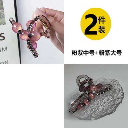 High-end look, small hair volume claw clip for women, 2026 new pearl rhinestone hair clip, back hair coil clip, shark clip headwear