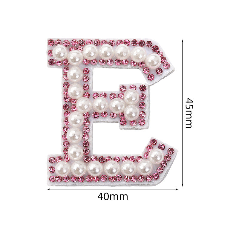 Pink rhinestone pearl letter stickers for clothing DIY, luggage accessories, decorative fabric stickers, 26 English letters hat stickers