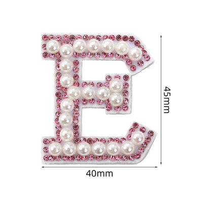 Pink rhinestone pearl letter stickers for clothing DIY, luggage accessories, decorative fabric stickers, 26 English letters hat stickers