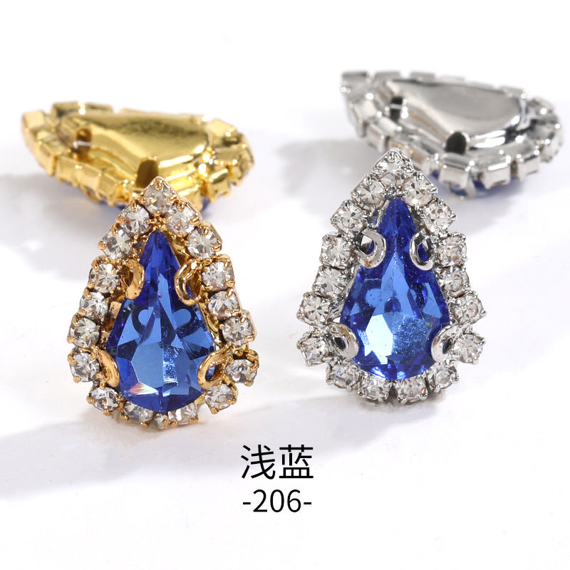 Pointed waterdrop claw rhinestone edge 4-hole hand-stitched rhinestone DIY headwear accessory clothing flash rhinestone accessory pointed waterdrop crystal buckle