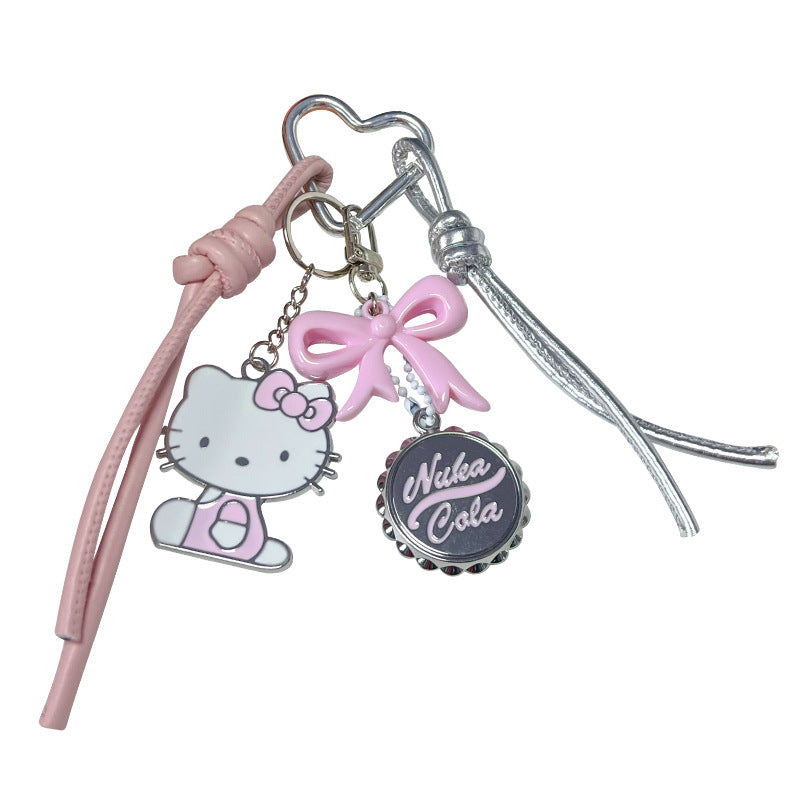 DIY pink alloy KT beaded bracelet keychain pendant accessories female couple miu tie bag keychain pendant