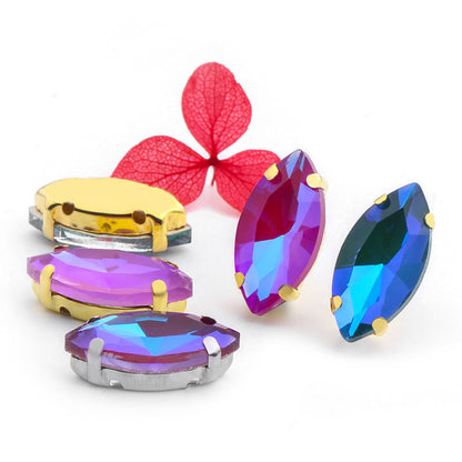 Mocha fluorescent elongated claw drill, artificial perforated hand-sewn diamond suit ornament accessories pointed bottom fluorescent marquise claw drill