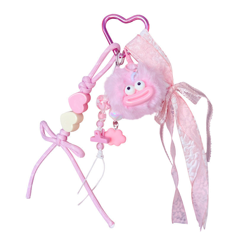 miu big mouth fur ball rope keychain bag decoration pendant creative funny DIY keychain charm wholesale