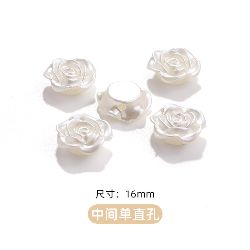 High-Gloss ABS Imitation Pearl Beads - Perforated Beige White Camellia Hairpin Jewelry DIY Accessories