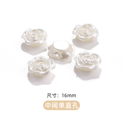 High-Gloss ABS Imitation Pearl Beads - Perforated Beige White Camellia Hairpin Jewelry DIY Accessories