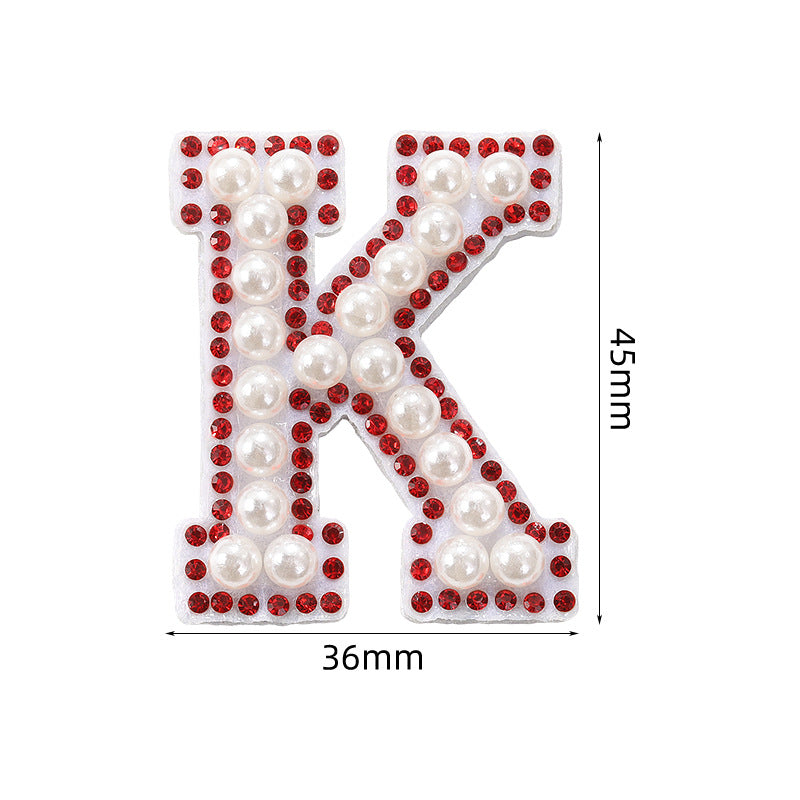 Red diamond 26-letter fabric patch set, hot-flung colored letter patch patch, clothing bag with diamond-embedded fabric patch