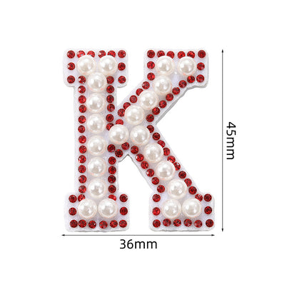 Red diamond 26-letter fabric patch set, hot-flung colored letter patch patch, clothing bag with diamond-embedded fabric patch