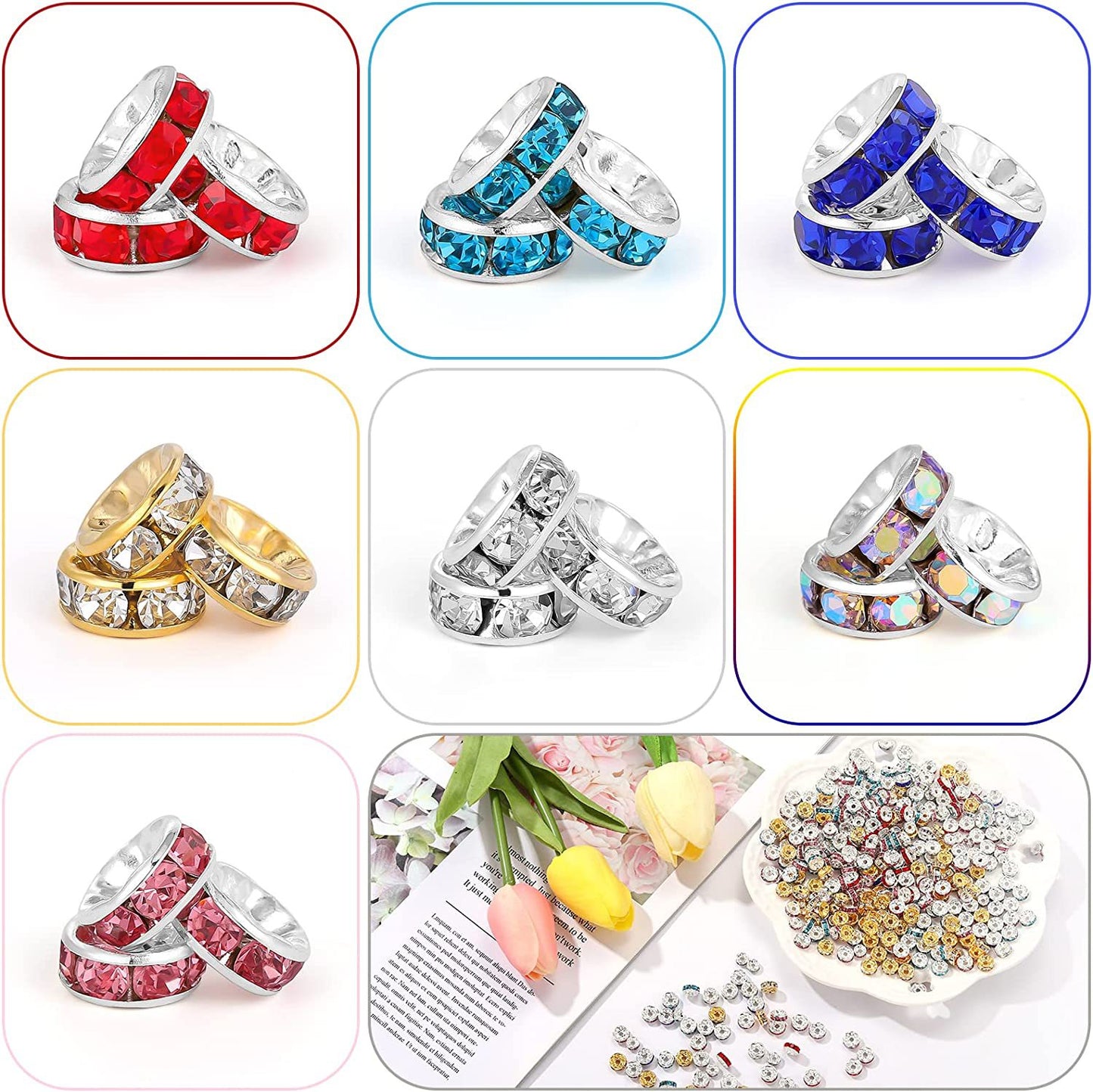 Handmade accessories diamond ring bead separator color bracelet diamond encrusted spacer wheel rim 6 8 10 12mm DIY jewelry accessories