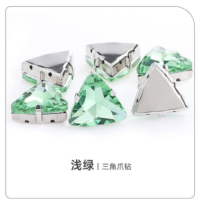 Triangular claw drill with thickened base glass hand-stitched rhinestone for shoes, bags, and clothing accessories, can be perforated with triangular claw drill