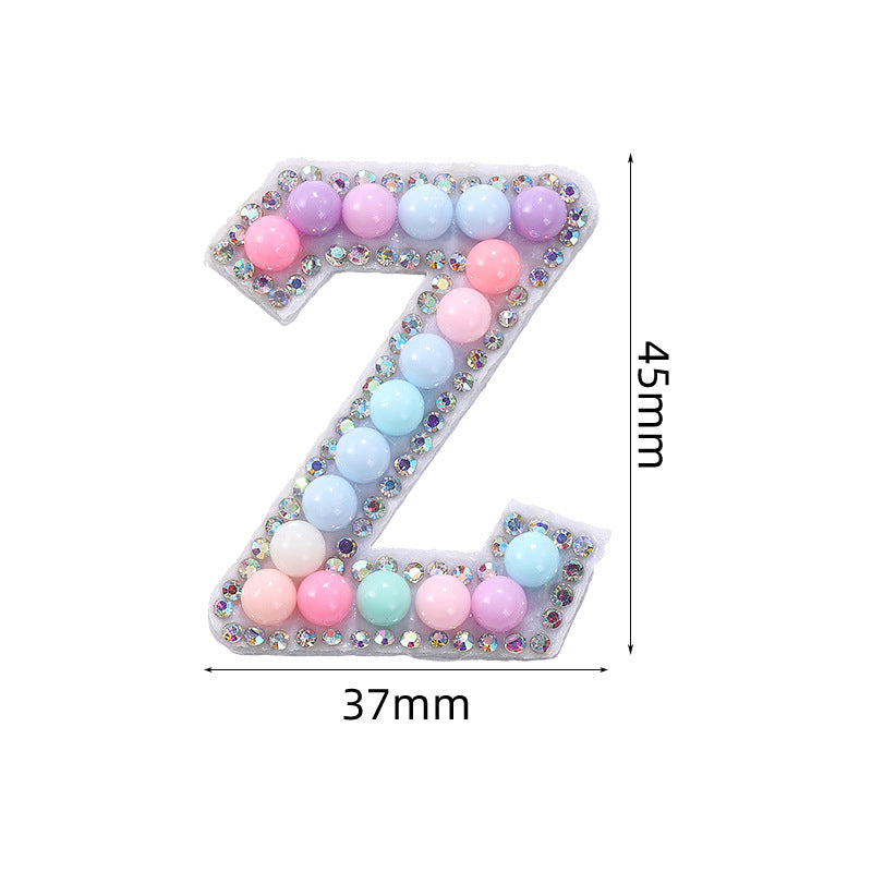 Macaron letter stickers, 26-letter English DIY accessories, clothing accessories, faux pearl and rhinestone appliqué set