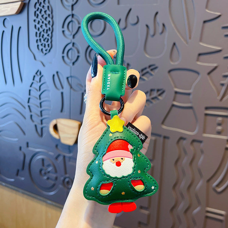 Creative PU Leather Christmas Tree Keychain Pendant Couple Car Bag Keychain Pendant Christmas Gift