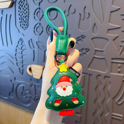 Creative PU Leather Christmas Tree Keychain Pendant Couple Car Bag Keychain Pendant Christmas Gift