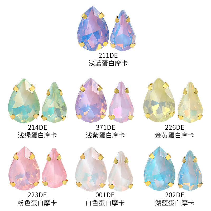 Xichuan waterdrop egg white mocha four-corner claw drill hand-stitched glass teardrop water rhinestone DIY accessories and accessories