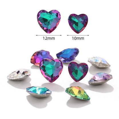 Love electroplating color peach heart pointed bottom diamond multi-color love crystal glass diamond wedding dress clothing shoe bag DIY accessories