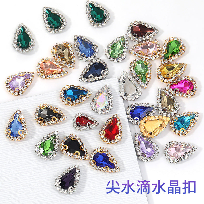 Pointed waterdrop claw rhinestone edge 4-hole hand-stitched rhinestone DIY headwear accessory clothing flash rhinestone accessory pointed waterdrop crystal buckle