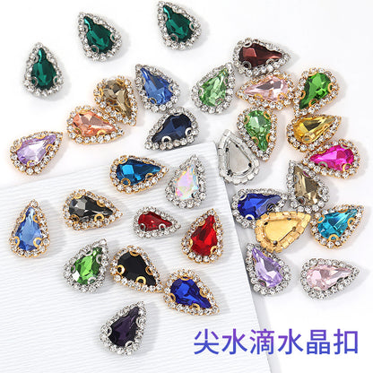 Pointed waterdrop claw rhinestone edge 4-hole hand-stitched rhinestone DIY headwear accessory clothing flash rhinestone accessory pointed waterdrop crystal buckle