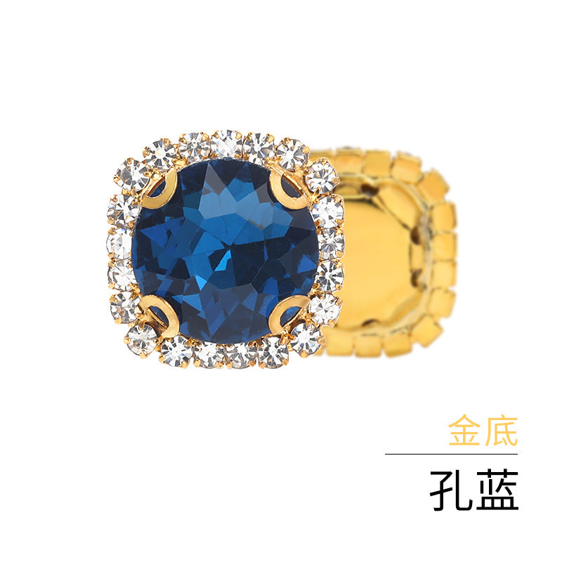Gemstone flower edge claw drill with perforated holes, hand-sewn diamond, thickened gold base for clothing decoration accessories, gemstone flower crystal buckle