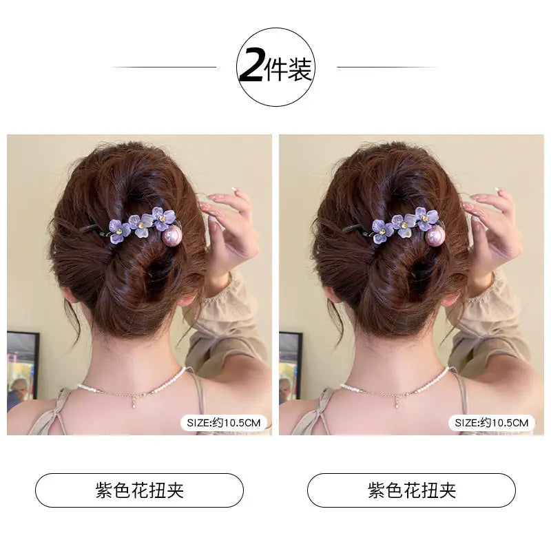 Elegant and sophisticated floral twist hair clips for women, 2026 new high-end back hair clip, straight duckbill clip