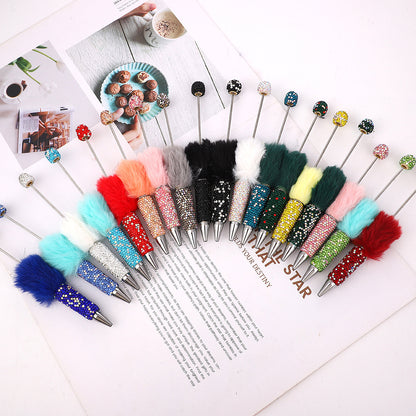 AB diamond ballpoint pen diy multi-color heavy work full diamond pen plush hairball beaded ballpoint pen spot wholesale
