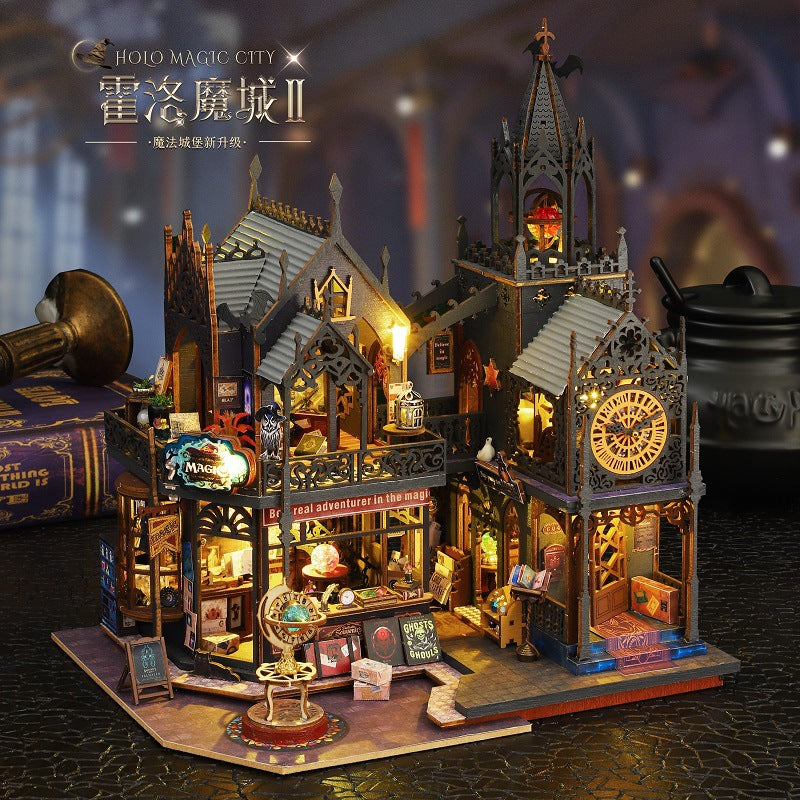 Jiate DIY Cottage Holo Demon City Upgraded Version 2nd Generation Wooden Hand-assembled Miniature Landscape Model Ornaments