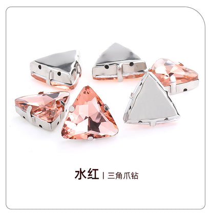 Triangular claw drill with thickened base glass hand-stitched rhinestone for shoes, bags, and clothing accessories, can be perforated with triangular claw drill
