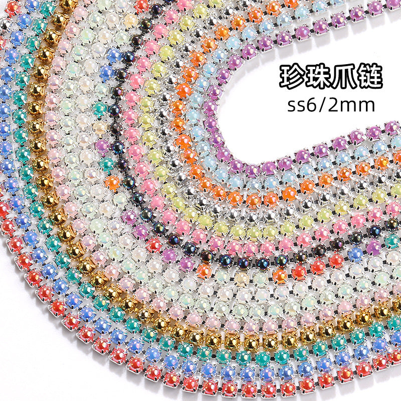 Factory supply pearl claw chain AB color chain 2mm dense claw chain DIY phone case diamond chain handmade material accessories
