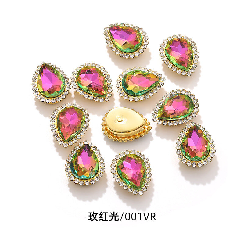 Double-layer waterdrop sunflower flower flower plate diamond buckle, hand-stitched rhinestone, thickened gold holder, glass diamond, clothing, shoes, bags, DIY accessories