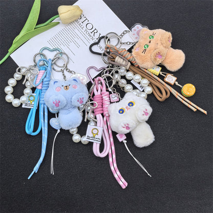 Plush Pendant Cute New Cartoon Doll Cat Long Tail Keychain Student Bag Charm Gift Wholesale