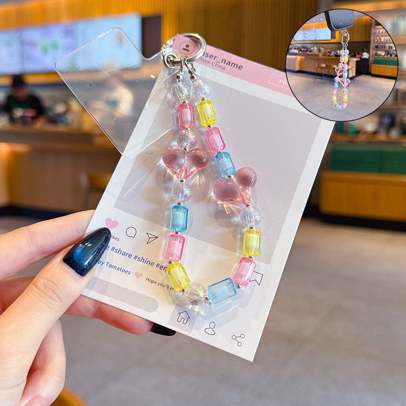 Creative DIY Love Beaded Mobile Phone Chain Keychain Pendant Couple Car Key Chain Bag Bracelet Pendant Small