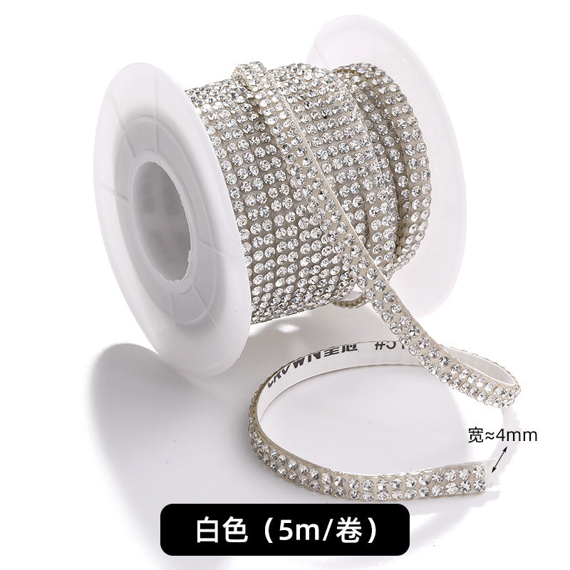 Double-row diamond with adhesive backing, 4mm chain, 5-meter roll of glass diamond chains, sparkling crystal water rhinestone jewelry, self-adhesive