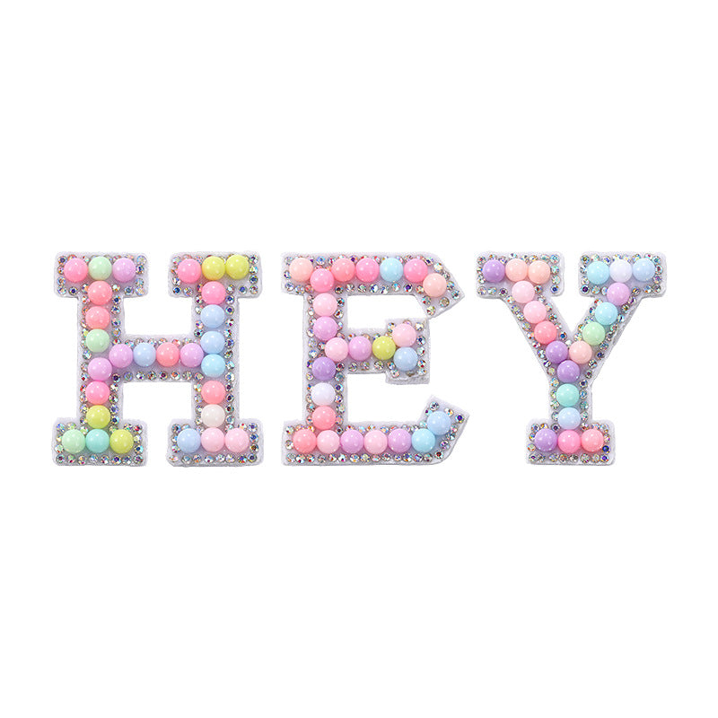 Macaron letter stickers, 26-letter English DIY accessories, clothing accessories, faux pearl and rhinestone appliqué set