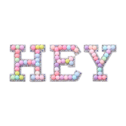 Macaron letter stickers, 26-letter English DIY accessories, clothing accessories, faux pearl and rhinestone appliqué set
