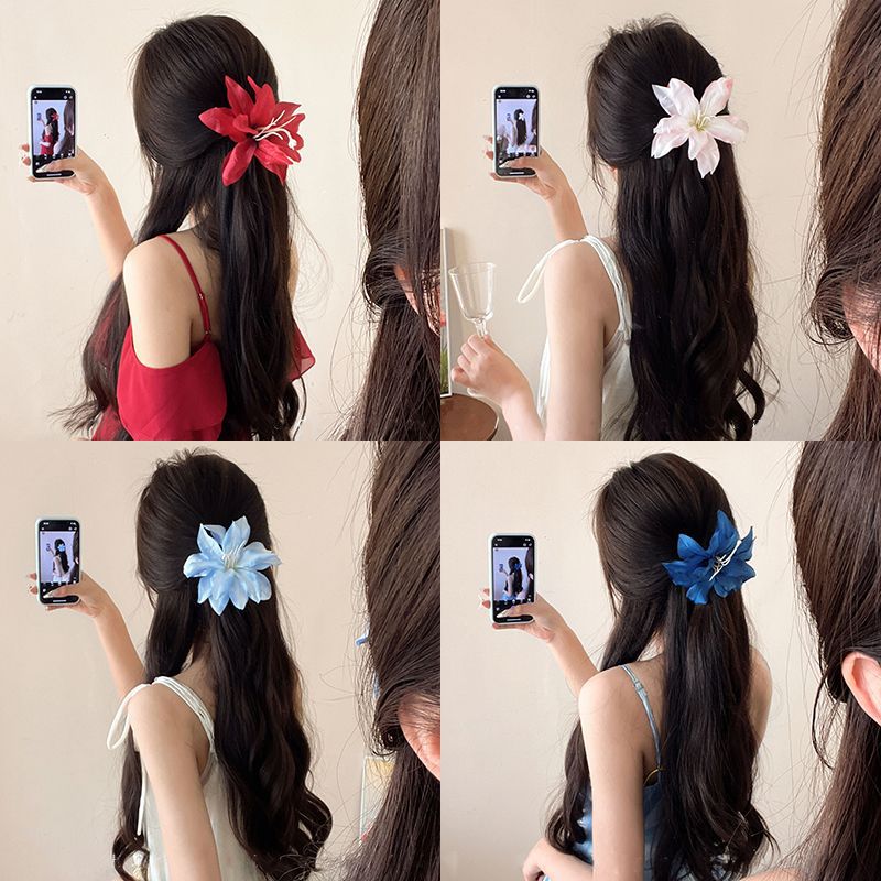 Flower hairpin female hottie photo headgear retro super fairy atmosphere blue beautiful new Chinese side clip hair accessories